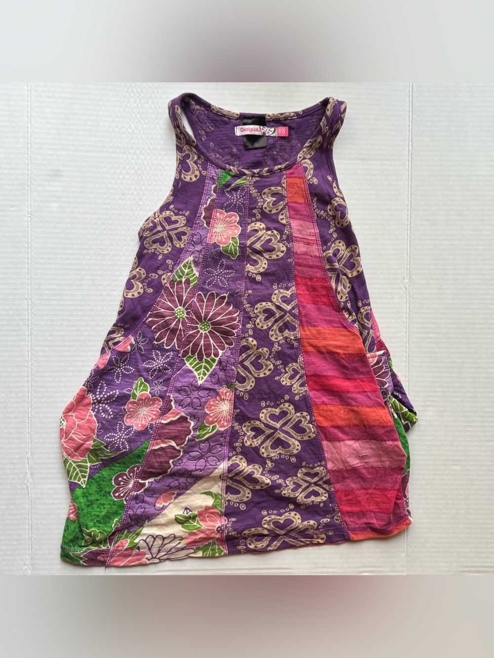 Desigual girls kids sleeveless tank dress purple patchwork boho floral whimsy